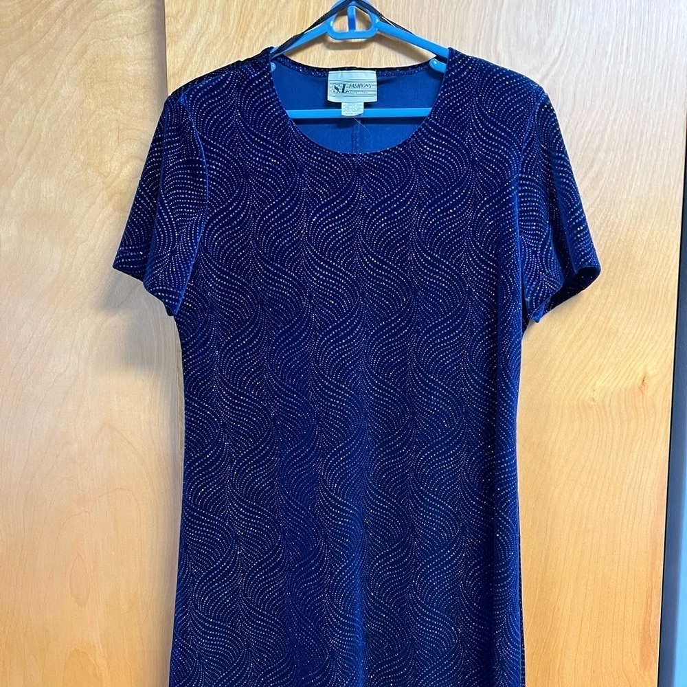 S.L. Fashions Velvet Navy Textured Dress - 14P